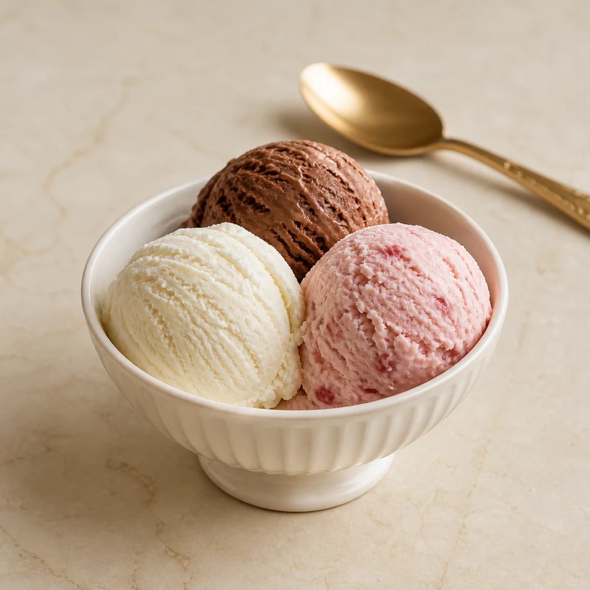 Three scoops of premium ice cream