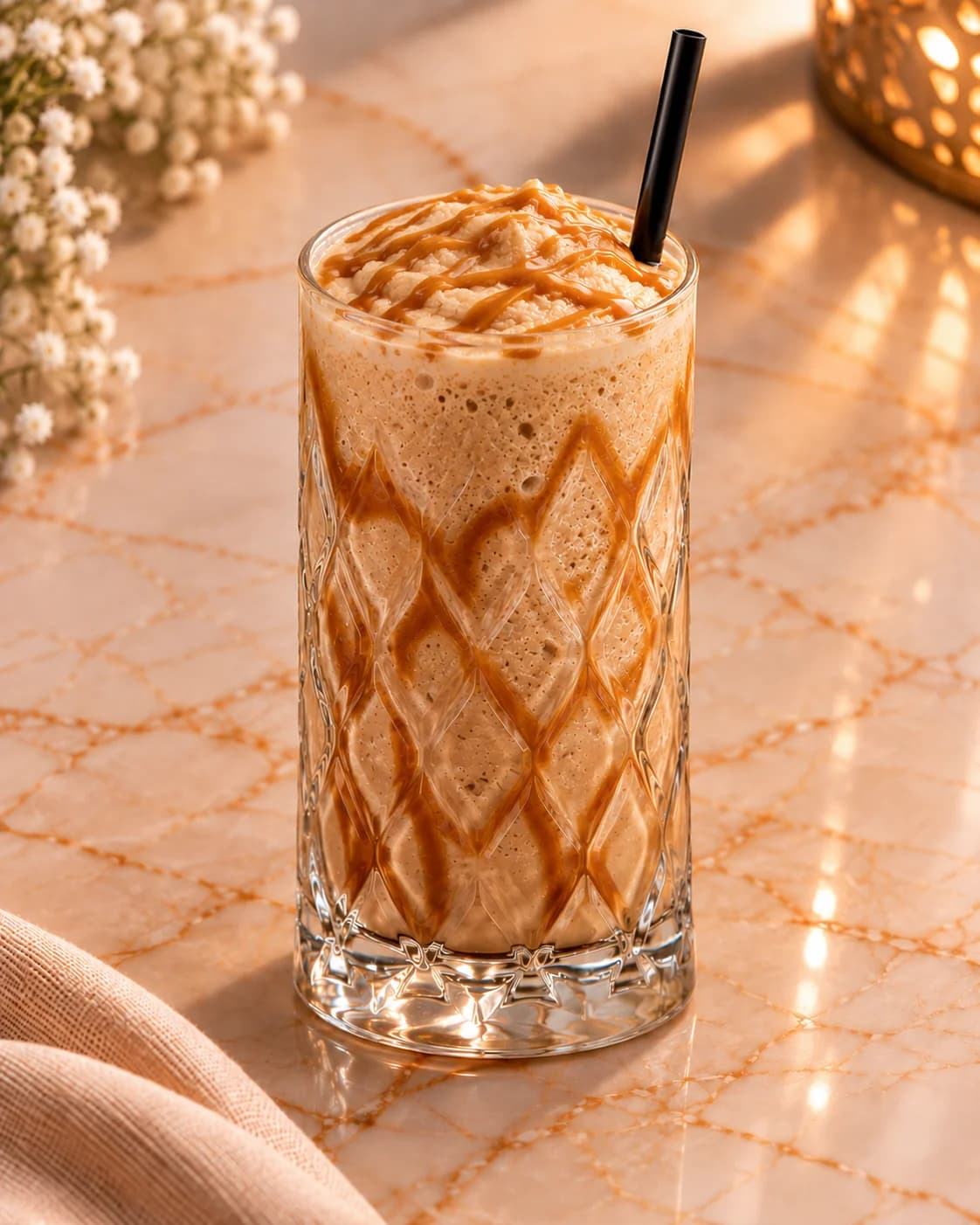 Iced coffee frappe with cream