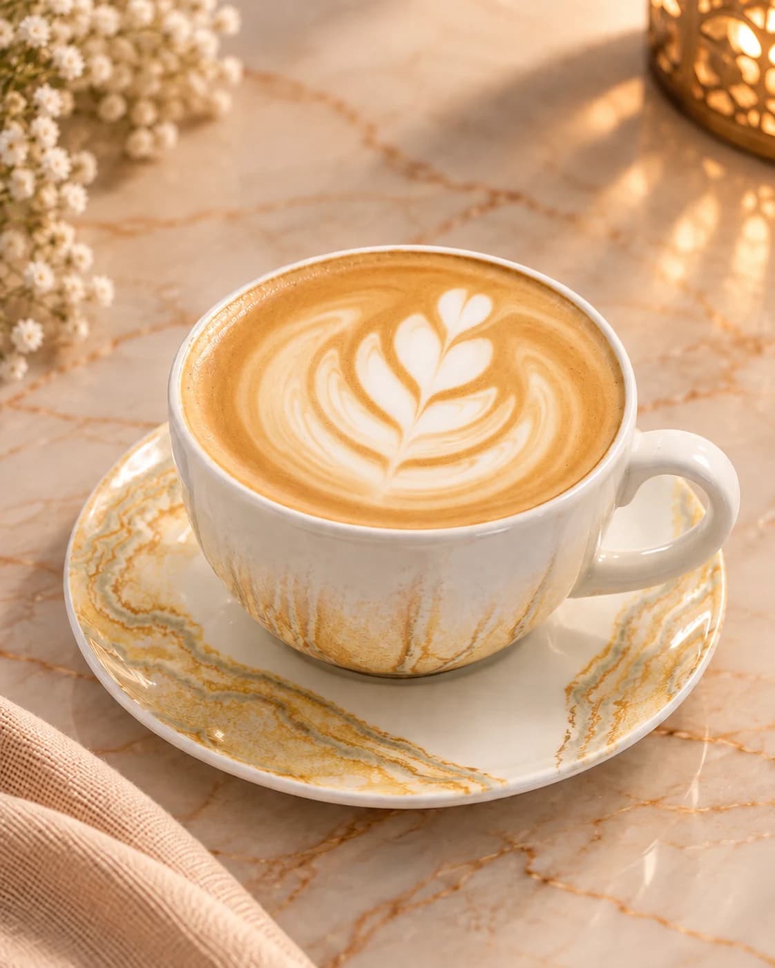 Layered cafe latte with rosetta foam