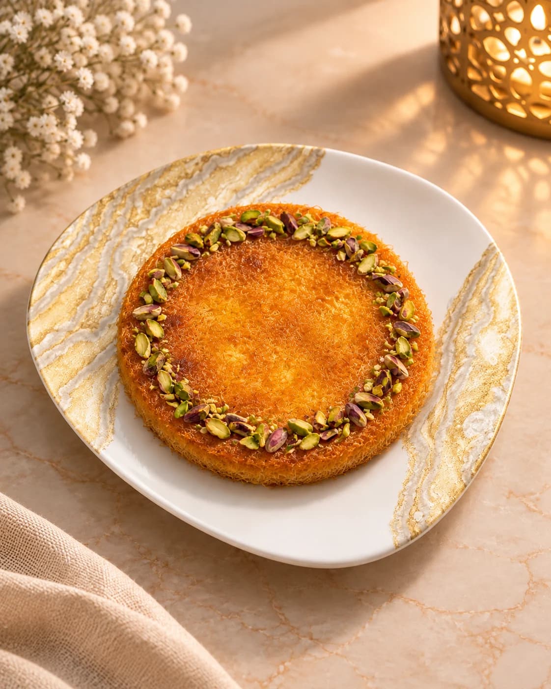 Individual kunafa with pistachios